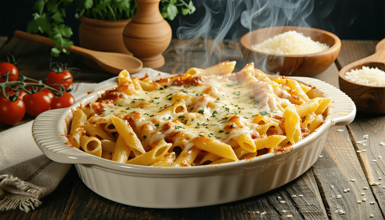 tyto pečené těstoviny jsou ideální volbou, když chcete chutné a vydatné jídlo, které vám vydrží na delší dobu.